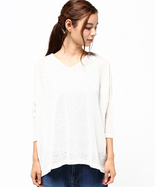 INTERPLANET WINGS(インタープラネットウィング)の「杢天竺VネックP/O+タンクセット(Tシャツ/カットソー・レディース・オフホワイト/ブラック/カーキ・FREE)」の4枚目の写真