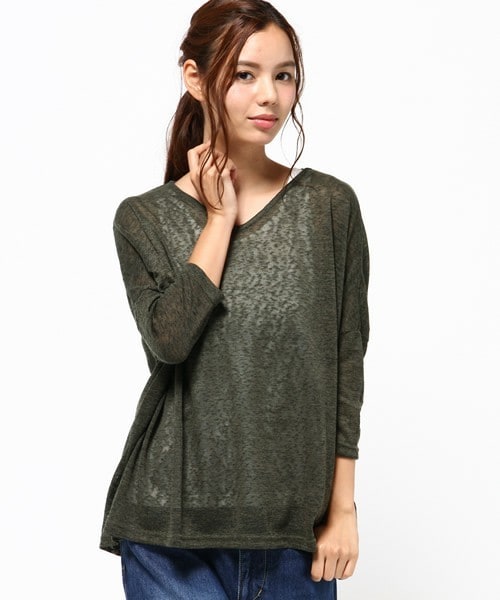 INTERPLANET WINGS(インタープラネットウィング)の「杢天竺VネックP/O+タンクセット(Tシャツ/カットソー・レディース・オフホワイト/ブラック/カーキ・FREE)」の1枚目の写真