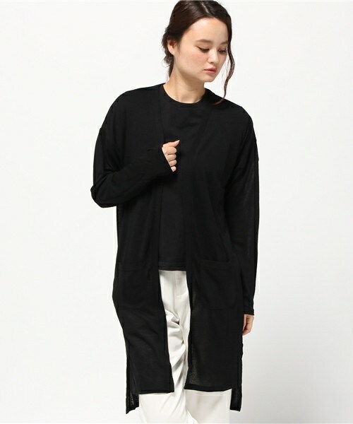INTERPLANET WINGS（インタープラネットウィング）の「梨地ロングトッパー（カーディガン/ボレロ・レディース・オフホワイト/ブラック/グレー・FREE）」の3枚目の写真
