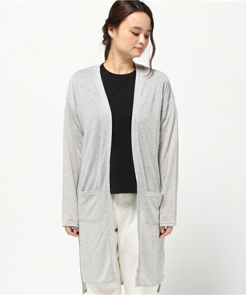 INTERPLANET WINGS（インタープラネットウィング）の「梨地ロングトッパー（カーディガン/ボレロ・レディース・オフホワイト/ブラック/グレー・FREE）」の4枚目の写真