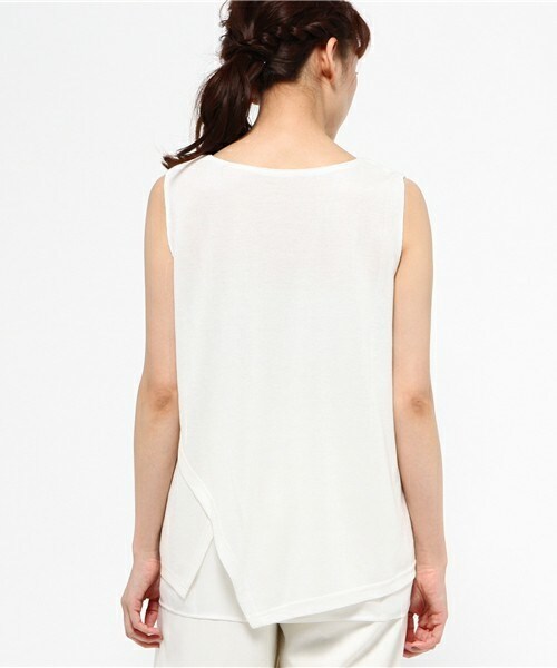 actuel（アクチュエル）の「ノースリイレギュラーヘムレイヤードP/O（Tシャツ/カットソー・レディース・オフホワイト/ブラック/オレンジ・FREE）」の6枚目の写真