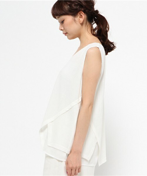 actuel（アクチュエル）の「ノースリイレギュラーヘムレイヤードP/O（Tシャツ/カットソー・レディース・オフホワイト/ブラック/オレンジ・FREE）」の5枚目の写真