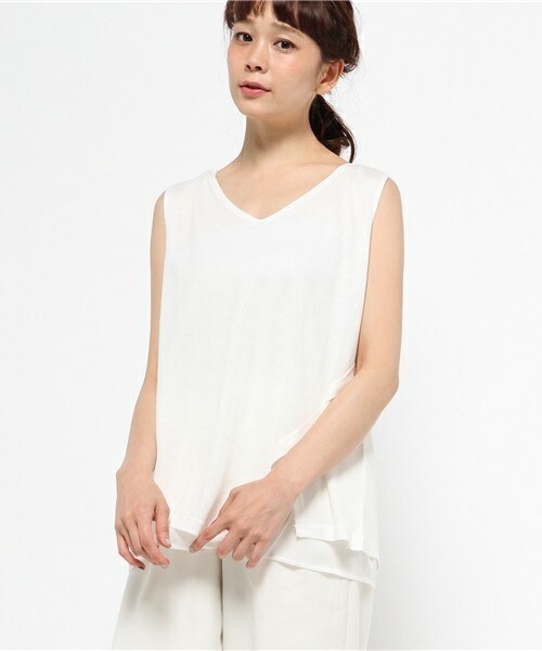 actuel（アクチュエル）の「ノースリイレギュラーヘムレイヤードP/O（Tシャツ/カットソー・レディース・オフホワイト/ブラック/オレンジ・FREE）」の2枚目の写真