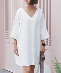 DHOLIC | 2WAYオーバーシルエットリネンミニマルワンピース(ワンピース)