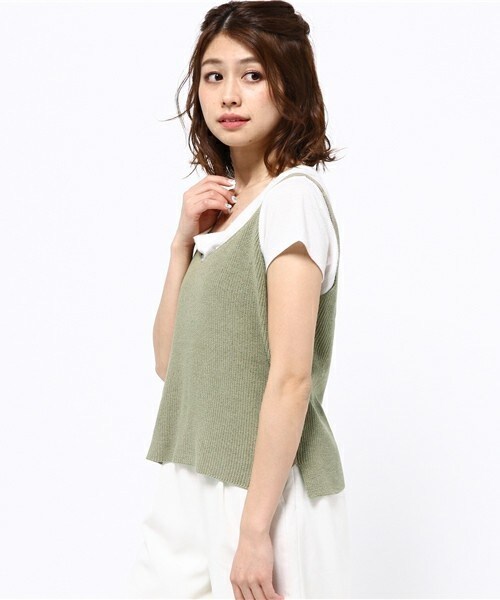 archives（アルシーヴ）の「片畦ビスチェ（ニット/セーター・レディース・グレー/グリーン/ネイビー/ピンク・MEDIUM）」の2枚目の写真