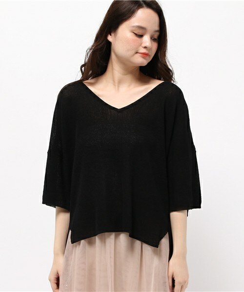 Cheek（チーク）の「麻タッチVネックニットプルオーバー（ニット/セーター・レディース・オフホワイト/ブラック/ベージュ・MEDIUM）」の4枚目の写真