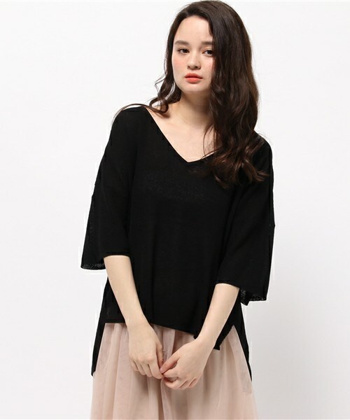 Cheek（チーク）の「麻タッチVネックニットプルオーバー（ニット/セーター・レディース・オフホワイト/ブラック/ベージュ・MEDIUM）」の3枚目の写真