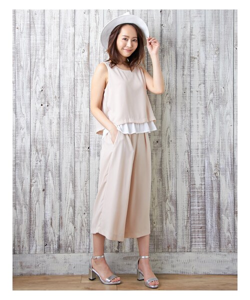 INGNI（イング）の「JZノースリTOPS＋ガウチョパンツ／SET（トップス・レディース・ｵﾌﾎﾜｲﾄ/ｵﾌﾎﾜｲﾄ/ｽﾄﾗｲﾌﾟ/ﾋﾟﾝｸﾍﾞｰｼﾞｭ/ｺﾝ/ｽﾄﾗｲﾌﾟ/ｷｬﾒﾙ/ﾗｲﾄﾌﾞﾗｳﾝ/ﾚｰｽ/ｸﾛ・M）」の15枚目の写真