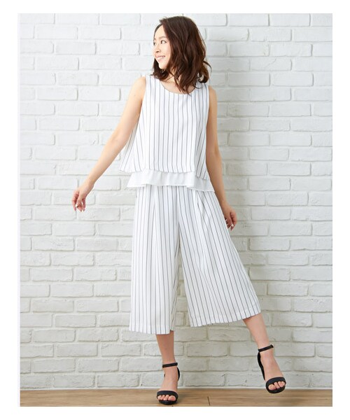 INGNI（イング）の「JZノースリTOPS＋ガウチョパンツ／SET（トップス・レディース・ｵﾌﾎﾜｲﾄ/ｵﾌﾎﾜｲﾄ/ｽﾄﾗｲﾌﾟ/ﾋﾟﾝｸﾍﾞｰｼﾞｭ/ｺﾝ/ｽﾄﾗｲﾌﾟ/ｷｬﾒﾙ/ﾗｲﾄﾌﾞﾗｳﾝ/ﾚｰｽ/ｸﾛ・M）」の11枚目の写真