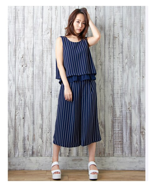 INGNI（イング）の「JZノースリTOPS＋ガウチョパンツ／SET（トップス・レディース・ｵﾌﾎﾜｲﾄ/ｵﾌﾎﾜｲﾄ/ｽﾄﾗｲﾌﾟ/ﾋﾟﾝｸﾍﾞｰｼﾞｭ/ｺﾝ/ｽﾄﾗｲﾌﾟ/ｷｬﾒﾙ/ﾗｲﾄﾌﾞﾗｳﾝ/ﾚｰｽ/ｸﾛ・M）」の16枚目の写真