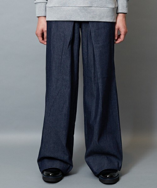 JOHN LAWRENCE SULLIVAN ダークブルー ワイドパンツ44 JOHN LAWRENCE SULLIVAN ワイドパンツ ダークブルー