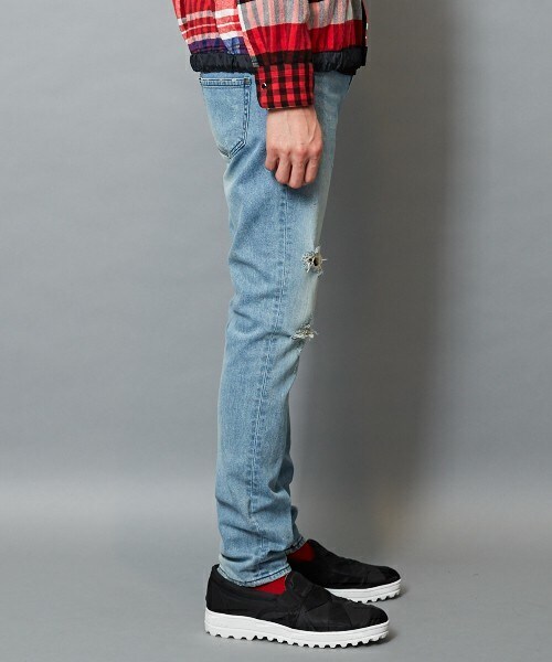 DIET BUTCHER(ダイエットブッチャー)の「DIET BUTCHER SLIM SKIN ダメージル-ズフィットデニム(デニムパンツ・メンズ・ダークブルー・1/2)」の8枚目の写真