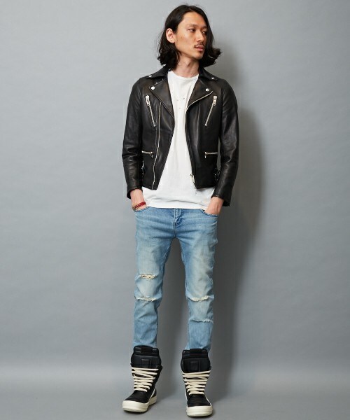 DIET BUTCHER(ダイエットブッチャー)の「DIET BUTCHER SLIM SKIN ダメージル-ズフィットデニム(デニムパンツ・メンズ・ダークブルー・1/2)」の6枚目の写真