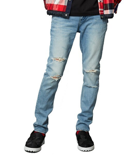 DIET BUTCHER(ダイエットブッチャー)の「DIET BUTCHER SLIM SKIN ダメージル-ズフィットデニム(デニムパンツ・メンズ・ダークブルー・1/2)」の3枚目の写真