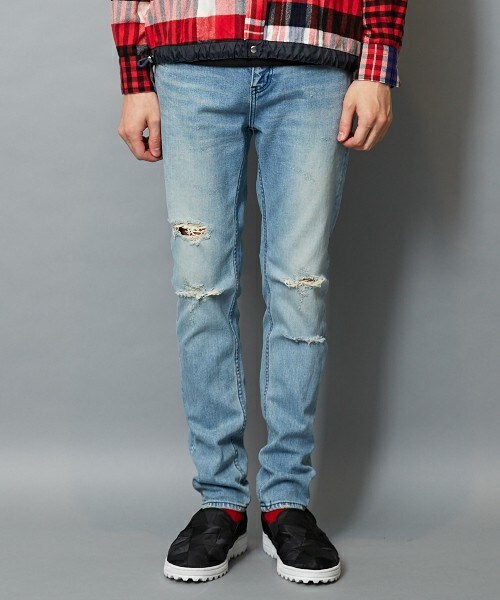 DIET BUTCHER(ダイエットブッチャー)の「DIET BUTCHER SLIM SKIN ダメージル-ズフィットデニム(デニムパンツ・メンズ・ダークブルー・1/2)」の7枚目の写真