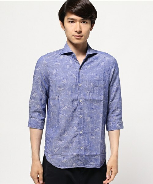 MEN'S BIGI(メンズビギ)の「7分袖シャツ(ペイズリー柄)/JAPAN MADE(日本製)(シャツ/ブラウス・メンズ・ホワイト/ブルー/ピンク・S/M/L)」の3枚目の写真