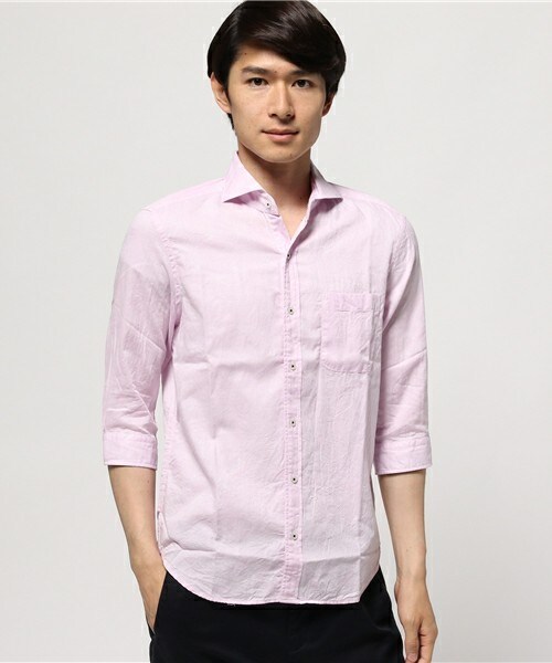 MEN'S BIGI(メンズビギ)の「7分袖シャツ(ペイズリー柄)/JAPAN MADE(日本製)(シャツ/ブラウス・メンズ・ホワイト/ブルー/ピンク・S/M/L)」の1枚目の写真