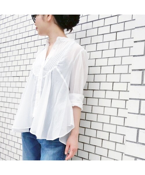 L'Ancre(アンカー)の「アンカー ドレスシャツ(シャツ/ブラウス・レディース・カーキ/ホワイト・38(M))」の1枚目の写真