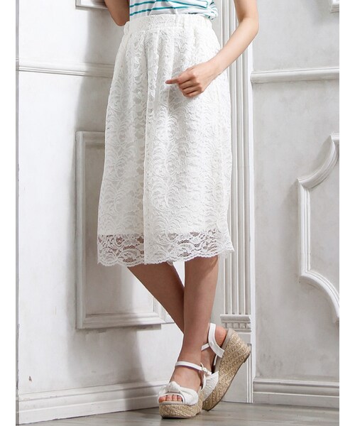 Honeys（ハニーズ）の「レースガウチョパンツ（パンツ・スキニー・レディース・アイボリー/コン/カーキ・Ｍ/Ｌ）」の2枚目の写真