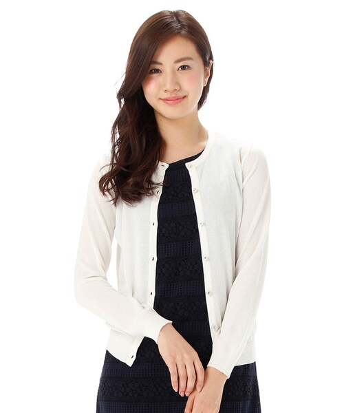 Honeys（ハニーズ）の「ビジュー釦カーディガン（カーディガン・レディース・オフ/コン/杢ブルー/杢ピンク/イエロー/コンボーダー/杢グレー/杢ベージュ・Ｍ/Ｌ）」の2枚目の写真