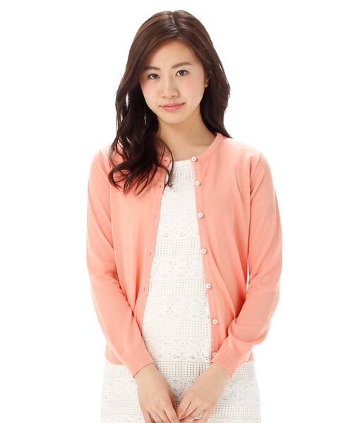 Honeys（ハニーズ）の「ビジュー釦カーディガン（カーディガン・レディース・オフ/コン/杢ブルー/杢ピンク/イエロー/コンボーダー/杢グレー/杢ベージュ・Ｍ/Ｌ）」の8枚目の写真