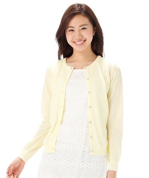 Honeys（ハニーズ）の「ビジュー釦カーディガン（カーディガン・レディース・オフ/コン/杢ブルー/杢ピンク/イエロー/コンボーダー/杢グレー/杢ベージュ・Ｍ/Ｌ）」の7枚目の写真