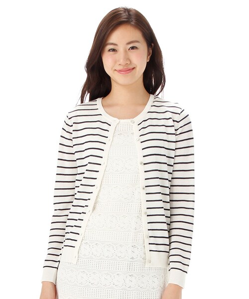 Honeys（ハニーズ）の「ビジュー釦カーディガン（カーディガン・レディース・オフ/コン/杢ブルー/杢ピンク/イエロー/コンボーダー/杢グレー/杢ベージュ・Ｍ/Ｌ）」の6枚目の写真