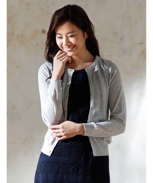 Honeys（ハニーズ）の「ビジュー釦カーディガン（カーディガン・レディース・オフ/コン/杢ブルー/杢ピンク/イエロー/コンボーダー/杢グレー/杢ベージュ・Ｍ/Ｌ）」の3枚目の写真