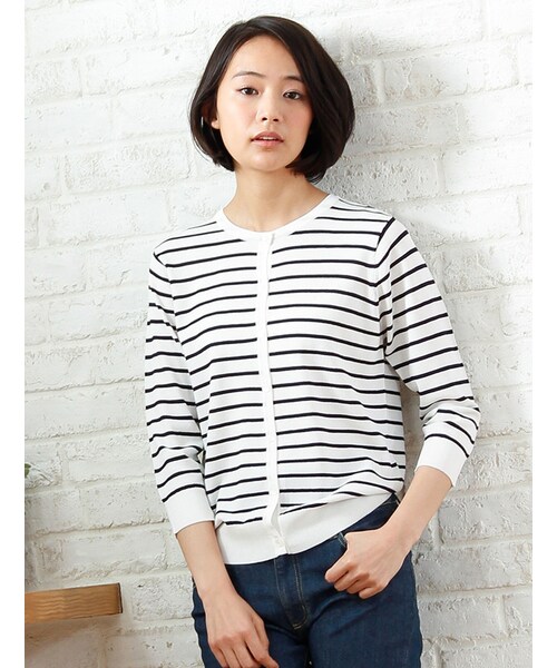 Honeys（ハニーズ）の「ＵＶ７分袖クルーカーデ（カーディガン・レディース・オフ/クロ/コン/アカ/イエロー/グリーン/ブルー/キャメル/オフ×コン・Ｍ/Ｌ/ＬＬ）」の3枚目の写真