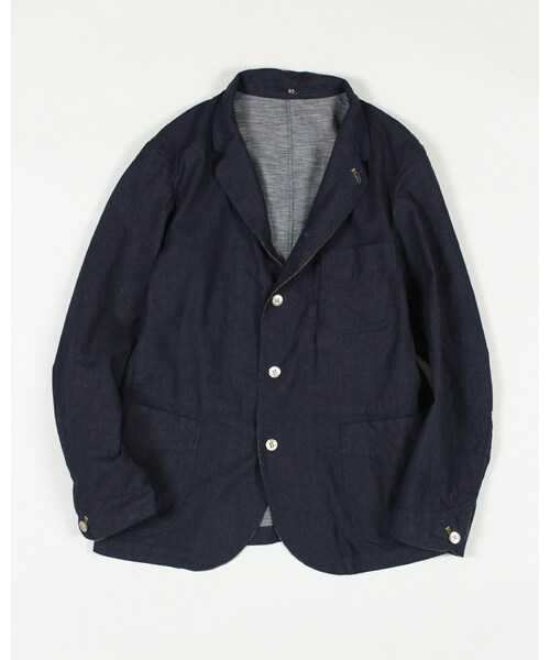 45R（フォーティファイブアール）の「インディゴ二重織シャツジャケット（ジャケット/アウター・メンズ・チェック/ストライプ/インディゴ・2-S/4-L/3-M/5-XL）」の3枚目の写真