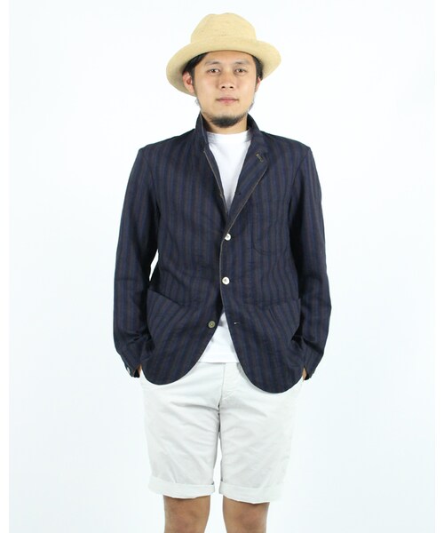 45R（フォーティファイブアール）の「インディゴ二重織シャツジャケット（ジャケット/アウター・メンズ・チェック/ストライプ/インディゴ・2-S/4-L/3-M/5-XL）」の4枚目の写真