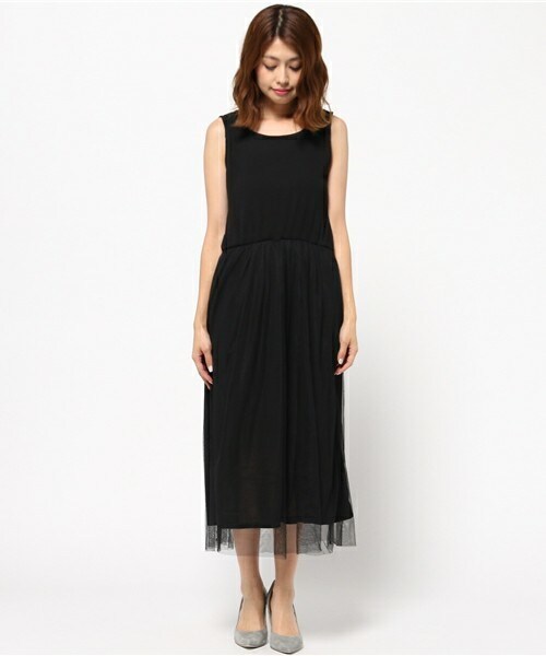 INTERPLANET WINGS（インタープラネットウィング）の「スパンテレコ×チュールOP（ワンピース・レディース・オフホワイト/ブラック/グレー・FREE）」の3枚目の写真