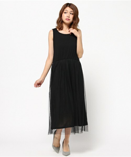 INTERPLANET WINGS（インタープラネットウィング）の「スパンテレコ×チュールOP（ワンピース・レディース・オフホワイト/ブラック/グレー・FREE）」の2枚目の写真