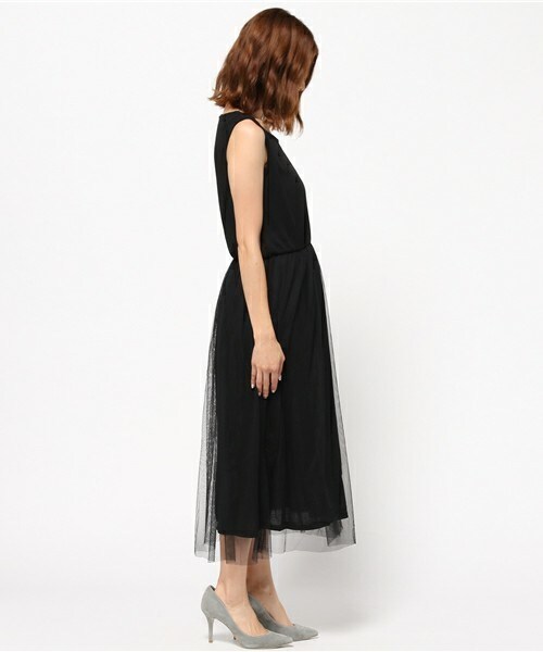 INTERPLANET WINGS（インタープラネットウィング）の「スパンテレコ×チュールOP（ワンピース・レディース・オフホワイト/ブラック/グレー・FREE）」の4枚目の写真