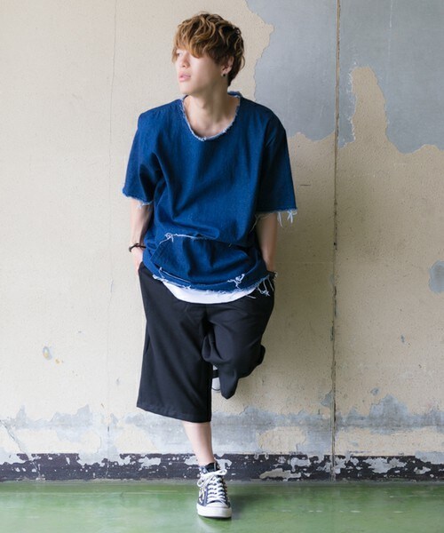 CASPER JOHN AIVER（キャスパージョンアイバー）の「CASPER JOHN AIVER  裾ダメージデニムプルオーバーシャツ（シャツ/ブラウス・メンズ・ブラック系その他/インディゴブルー・FREE）」の7枚目の写真