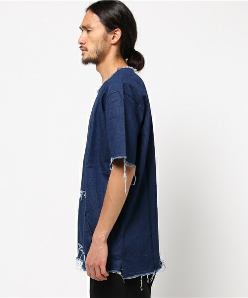 CASPER JOHN AIVER（キャスパージョンアイバー）の「CASPER JOHN AIVER  裾ダメージデニムプルオーバーシャツ（シャツ/ブラウス・メンズ・ブラック系その他/インディゴブルー・FREE）」の13枚目の写真