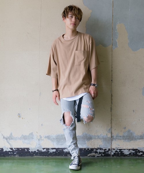 CASPER JOHN AIVER（キャスパージョンアイバー）の「CASPER JOHN AIVER　フェードカラービッグT/ポケット付き（Tシャツ/カットソー・メンズ・ホワイト/ブラック/グレー/ベージュ/カーキ・FREE）」の14枚目の写真