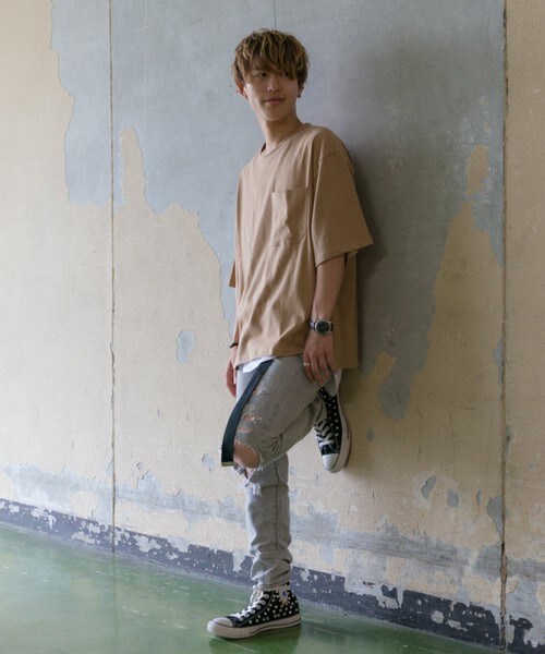 CASPER JOHN AIVER（キャスパージョンアイバー）の「CASPER JOHN AIVER　フェードカラービッグT/ポケット付き（Tシャツ/カットソー・メンズ・ホワイト/ブラック/グレー/ベージュ/カーキ・FREE）」の19枚目の写真