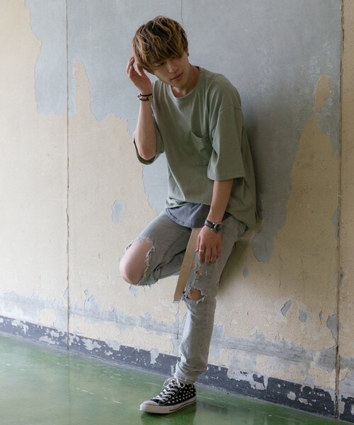 CASPER JOHN AIVER（キャスパージョンアイバー）の「CASPER JOHN AIVER　フェードカラービッグT/ポケット付き（Tシャツ/カットソー・メンズ・ホワイト/ブラック/グレー/ベージュ/カーキ・FREE）」の20枚目の写真