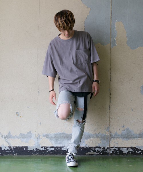 CASPER JOHN AIVER（キャスパージョンアイバー）の「CASPER JOHN AIVER　フェードカラービッグT/ポケット付き（Tシャツ/カットソー・メンズ・ホワイト/ブラック/グレー/ベージュ/カーキ・FREE）」の13枚目の写真