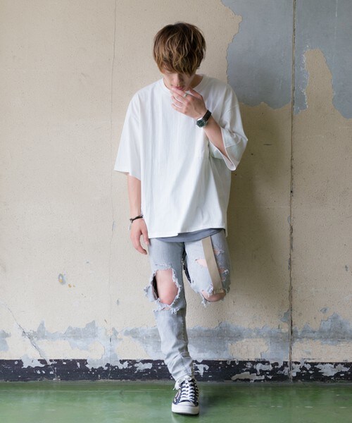 CASPER JOHN AIVER（キャスパージョンアイバー）の「CASPER JOHN AIVER　フェードカラービッグT/ポケット付き（Tシャツ/カットソー・メンズ・ホワイト/ブラック/グレー/ベージュ/カーキ・FREE）」の11枚目の写真