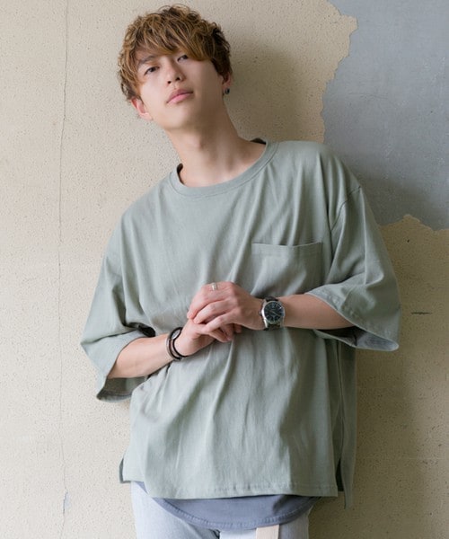 CASPER JOHN AIVER（キャスパージョンアイバー）の「CASPER JOHN AIVER　フェードカラービッグT/ポケット付き（Tシャツ/カットソー・メンズ・ホワイト/ブラック/グレー/ベージュ/カーキ・FREE）」の5枚目の写真