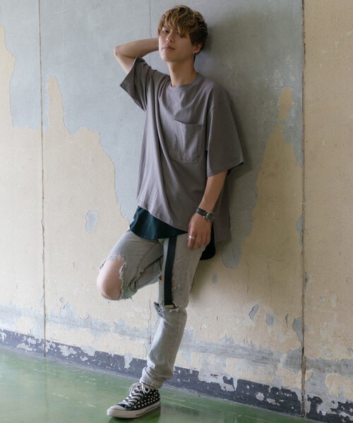 CASPER JOHN AIVER（キャスパージョンアイバー）の「CASPER JOHN AIVER　フェードカラービッグT/ポケット付き（Tシャツ/カットソー・メンズ・ホワイト/ブラック/グレー/ベージュ/カーキ・FREE）」の18枚目の写真