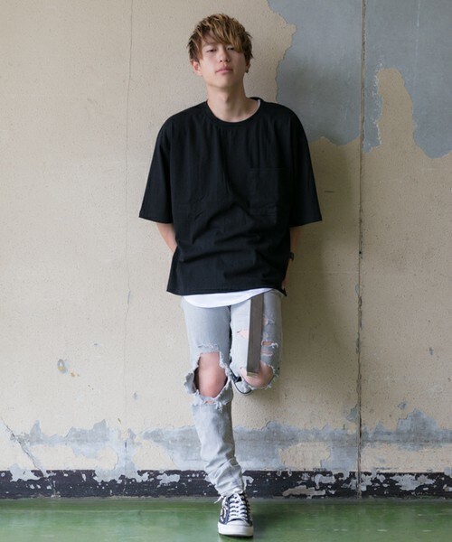 CASPER JOHN AIVER（キャスパージョンアイバー）の「CASPER JOHN AIVER　フェードカラービッグT/ポケット付き（Tシャツ/カットソー・メンズ・ホワイト/ブラック/グレー/ベージュ/カーキ・FREE）」の12枚目の写真