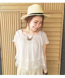 mysty woman | ジョーゼット×ひげレースティアードブラウス(トップス)