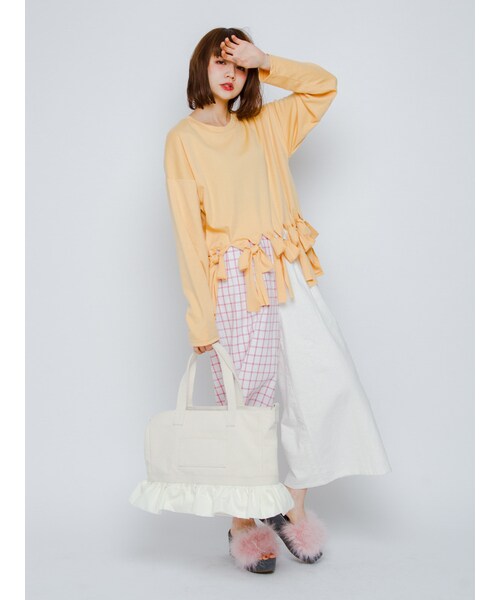 merry jenny（メリージェニー）の「A3フリルトート（バッグ・レディース・オフホワイト/ブラック/レッド・F）」の8枚目の写真