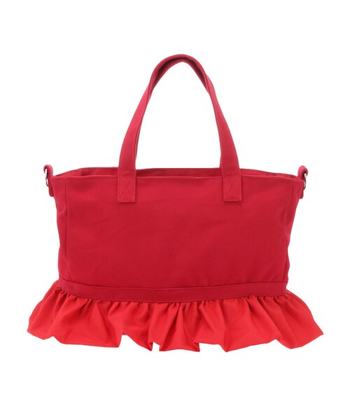 merry jenny（メリージェニー）の「A3フリルトート（バッグ・レディース・オフホワイト/ブラック/レッド・F）」の3枚目の写真