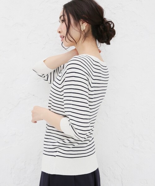 A part by（アパートバイ）の「12GAcRyガーター6S/2（トップス・ホワイト/ブラック/グリーン/ネイビー(ボーダー柄)・F）」の10枚目の写真