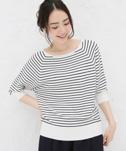 A part by（アパートバイ）の「12GAcRyガーター6S/2（トップス・ホワイト/ブラック/グリーン/ネイビー(ボーダー柄)・F）」の4枚目の写真