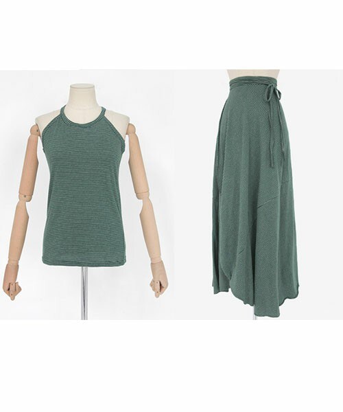 DHOLIC(ディーホリック)の「ボーダーパターンホルターネックスリーブレス&ロングラップスカート(Tシャツ/カットソー・レディース・ネイビー/グリーン/グレー/ホワイト・FREE)」の4枚目の写真